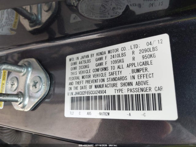 Продаж на аукціоні авто 2012 Acura Tsx 2.4, vin: JH4CU2F65CC024904, номер лоту: 45536492