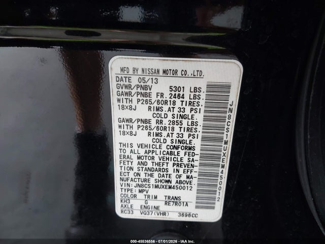 Продаж на аукціоні авто 2014 Infiniti Qx70, vin: JN8CS1MUXEM450012, номер лоту: 45536556