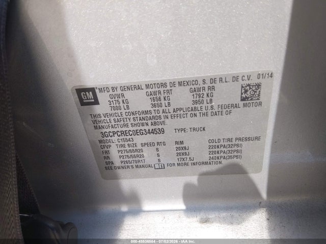 Продажа на аукционе авто 2014 Chevrolet Silverado 1500 Lt, vin: 3GCPCREC0EG344539, номер лота: 45536584