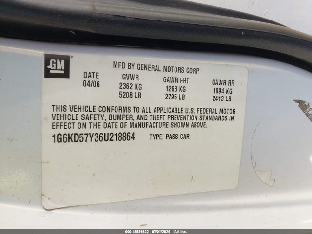 Продажа на аукционе авто 2006 Cadillac Dts Standard, vin: 1G6KD57Y36U218864, номер лота: 45536622