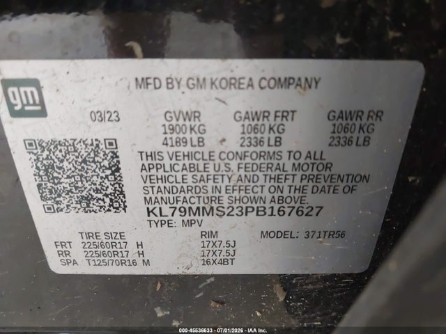 Продаж на аукціоні авто 2023 Chevrolet Trailblazer Fwd Ls, vin: KL79MMS23PB167627, номер лоту: 45536633