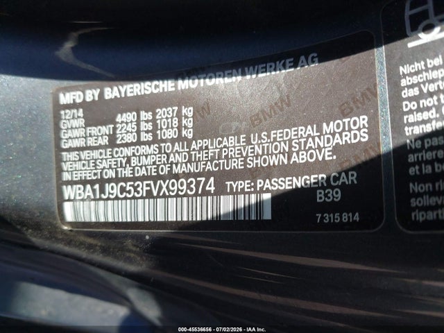 2015 Bmw M235 Xdrive მანქანა იყიდება აუქციონზე, vin: WBA1J9C53FVX99374, აუქციონის ნომერი: 45536656
