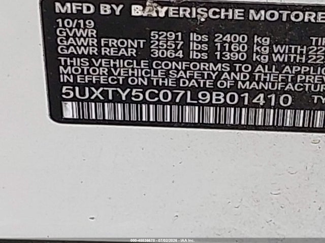 Aukcja sprzedaży 2020 Bmw X3 Xdrive30i, vin: 5UXTY5C07L9B01410, numer aukcji: 45536670