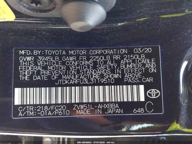 Toyota Prius L Eco 2020 JTDKARFU3L3119510 Image 9