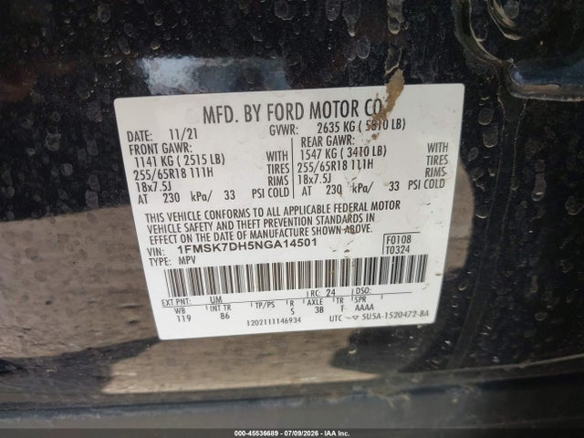 Продажа на аукционе авто 2022 Ford Explorer Xlt, vin: 1FMSK7DH5NGA14501, номер лота: 45536689