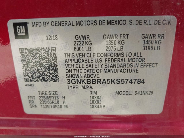 Продажа на аукционе авто 2019 Chevrolet Blazer, vin: 3GNKBBRA5KS574784, номер лота: 45536701
