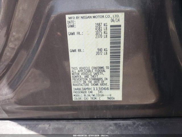 Aukcja sprzedaży 2015 Nissan Altima 3.5 Sl, vin: 1N4BL3AP9FC113066, numer aukcji: 45536720