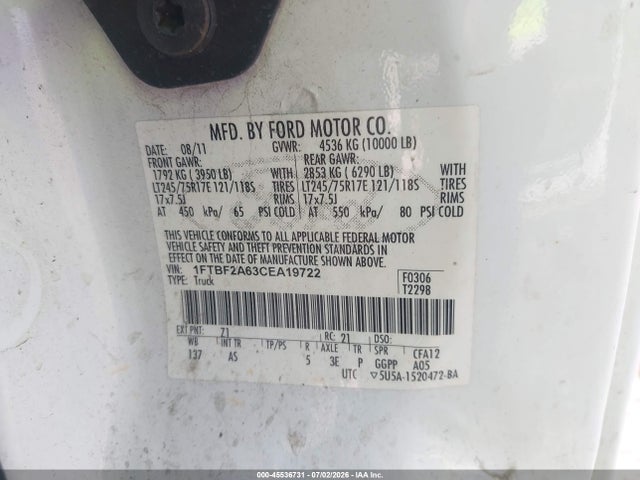 Aukcja sprzedaży 2012 Ford Super Duty F-250 Srw Xl/xlt, vin: 1FTBF2A63CEA19722, numer aukcji: 45536731