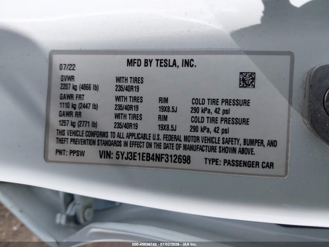 Tesla Model 3 Long Range Dual Motor All-wheel Drive 2022 5YJ3E1EB4NF312698 Image 9