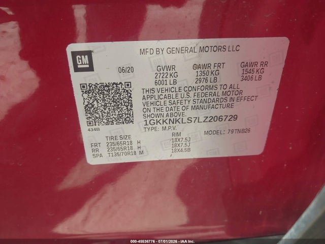 2020 Gmc Acadia Fwd Sle მანქანა იყიდება აუქციონზე, vin: 1GKKNKLS7LZ206729, აუქციონის ნომერი: 45536776
