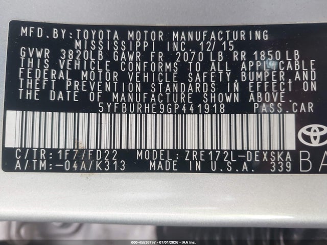 Toyota Corolla S Plus 2016 5YFBURHE9GP441918 Image 9