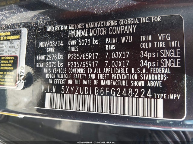 Продажа на аукционе авто 2015 Hyundai Santa Fe Sport 2.4l, vin: 5XYZUDLB6FG248224, номер лота: 45536863