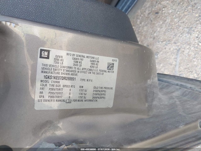 Продаж на аукціоні авто 2013 Gmc Yukon Xl 1500 Slt, vin: 1GKS1KE07DR288891, номер лоту: 45536886