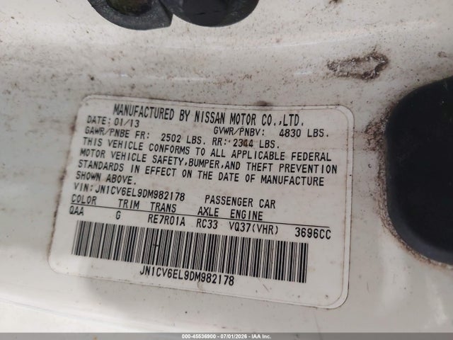 Продажа на аукционе авто 2013 Infiniti G37x, vin: JN1CV6EL9DM982178, номер лота: 45536900