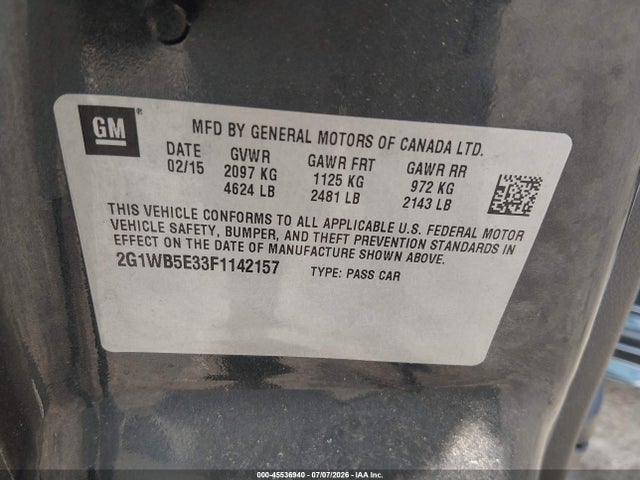 Chevrolet Impala Limited Lt 2015 2G1WB5E33F1142157 Image 9