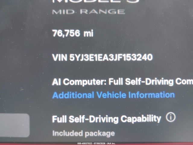 Продаж на аукціоні авто 2018 Tesla Model 3 Long Range/mid Range, vin: 5YJ3E1EA3JF153240, номер лоту: 45537022