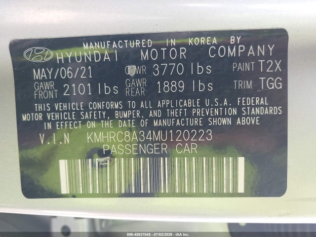Продаж на аукціоні авто 2021 Hyundai Venue Sel, vin: KMHRC8A34MU120223, номер лоту: 45537045