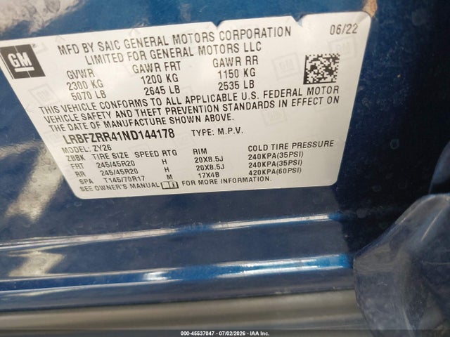 Продажа на аукционе авто 2022 Buick Envision Fwd Avenir, vin: LRBFZRR41ND144178, номер лота: 45537047