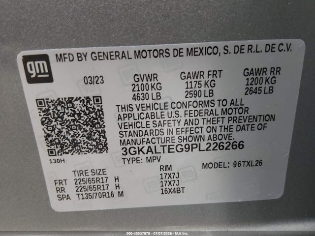 Продажа на аукционе авто 2023 Gmc Terrain Awd Sle, vin: 3GKALTEG9PL226266, номер лота: 45537078