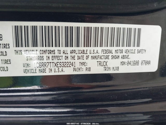 2014 Ram 1500 Big Horn მანქანა იყიდება აუქციონზე, vin: 1C6RR7TTXES322241, აუქციონის ნომერი: 45537143