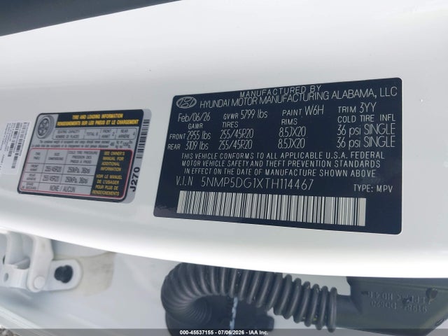45537155 :رقم المزاد ، 5NMP5DG1XTH114467 vin ، 2026 Hyundai Santa Fe Hybrid Calligraphy مزاد بيع