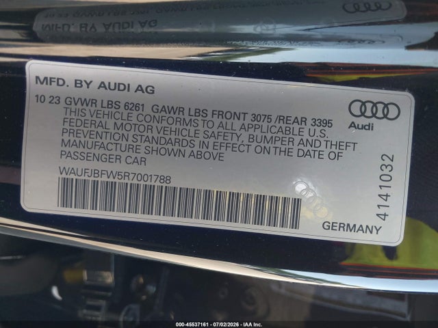 45537161 :رقم المزاد ، WAUFJBFW5R7001788 vin ، 2024 Audi E-tron Gt Premium Plus Quattro مزاد بيع