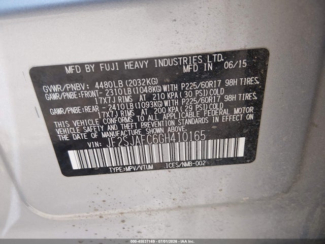 2016 Subaru Forester 2.5i Premium მანქანა იყიდება აუქციონზე, vin: JF2SJAFC6GH410165, აუქციონის ნომერი: 45537169