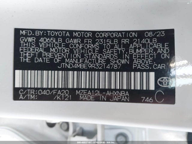 Auction sale of the 2024 Toyota Corolla Se, vin: JTND4MBE9R3214787, lot number: 45537181