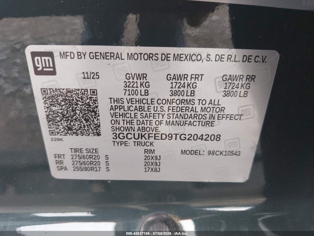 3GCUKFED9TG204208 Chevrolet Silverado 1500 4wd Short Bed Lt Trail Boss