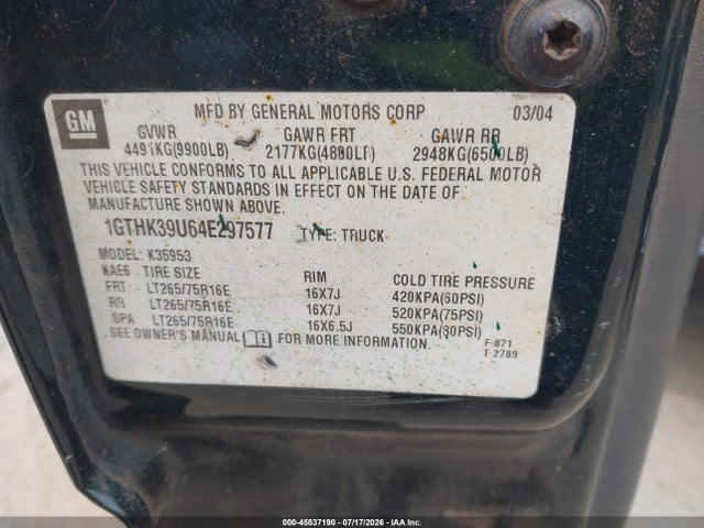 Продаж на аукціоні авто 2004 Gmc Sierra 3500 Sle, vin: 1GTHK39U64E297577, номер лоту: 45537190