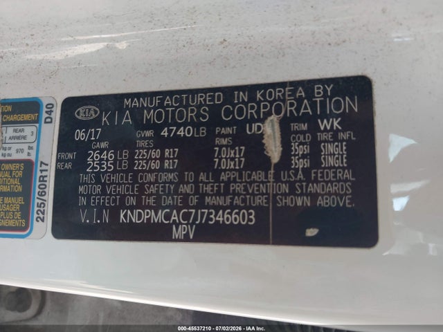 Продаж на аукціоні авто 2018 Kia Sportage Lx, vin: KNDPMCAC7J7346603, номер лоту: 45537210