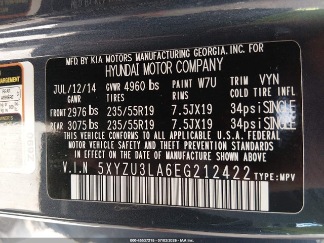Продажа на аукционе авто 2014 Hyundai Santa Fe Sport 2.0l Turbo, vin: 5XYZU3LA6EG212422, номер лота: 45537215