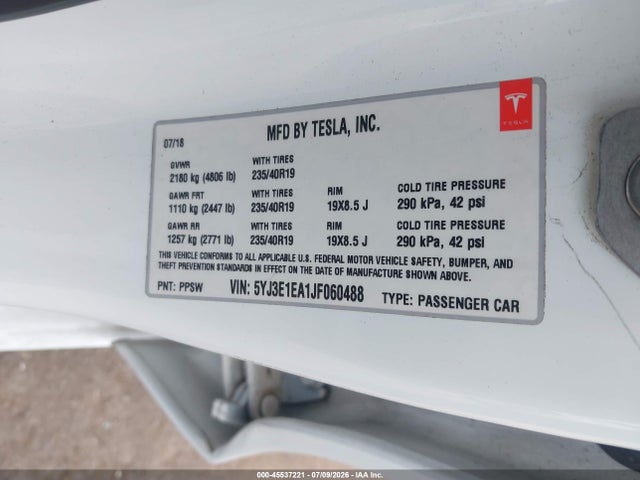 5YJ3E1EA1JF060488 Tesla Model 3 Long Range/mid Range