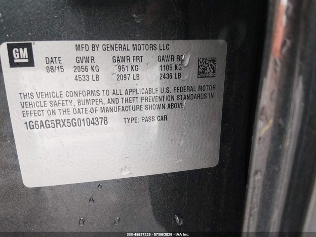 2016 Cadillac Ats Standard მანქანა იყიდება აუქციონზე, vin: 1G6AG5RX5G0104378, აუქციონის ნომერი: 45537225