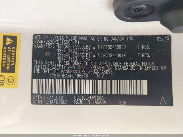 Продажа на аукционе авто 2015 Lexus Rx 350, vin: 2T2ZK1BA4FC186648, номер лота: 45537226