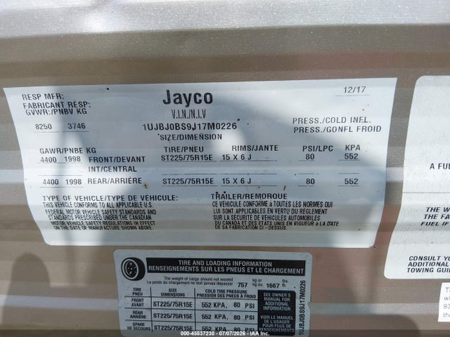 Jayco Other 2018 1UJBJ0BS9J17M0226 Image 9