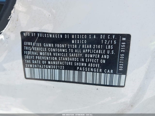 Продажа на аукционе авто 2016 Volkswagen Jetta 1.4t S, vin: 3VW267AJ7GM302123, номер лота: 45537236