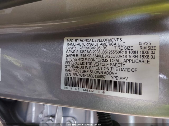 Продажа на аукционе авто 2025 Honda Pilot Ex-l, vin: 5FNYG1H48SB135887, номер лота: 45537250