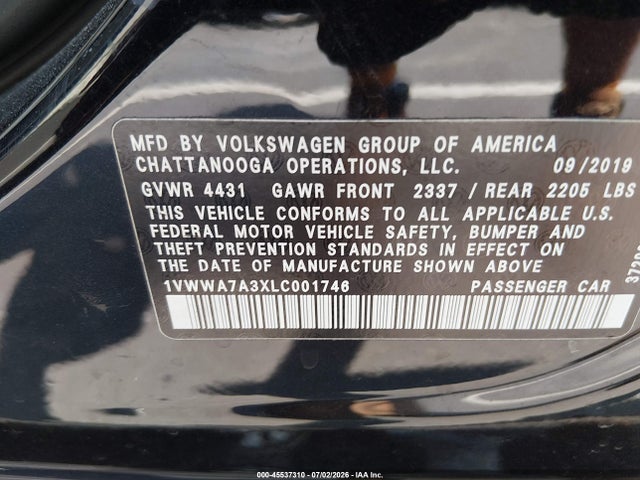 Продаж на аукціоні авто 2020 Volkswagen Passat 2.0t Se, vin: 1VWWA7A3XLC001746, номер лоту: 45537310