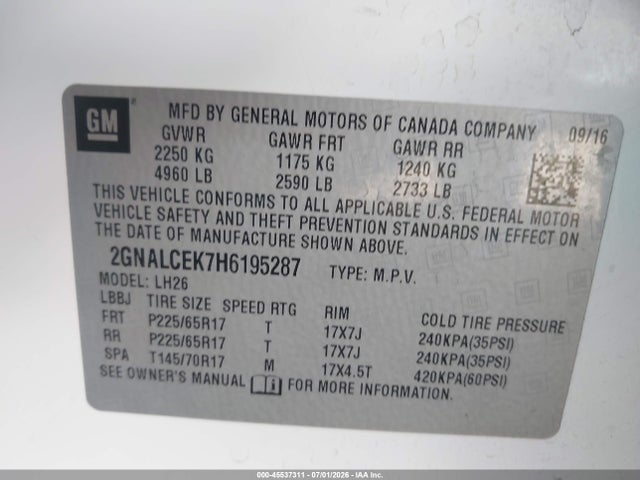 Chevrolet EQUINOX LT 2017 2GNALCEK7H6195287 Image 9