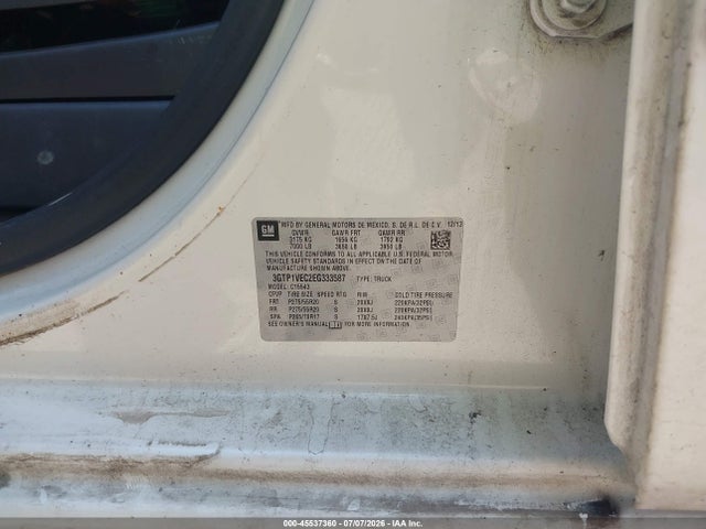 45537360 :رقم المزاد ، 3GTP1VEC2EG333587 vin ، 2014 Gmc Sierra 1500 Slt مزاد بيع