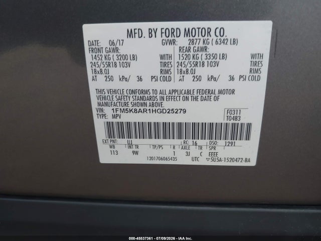 Ford Utility Police Interceptor 2017 1FM5K8AR1HGD25279 Image 9