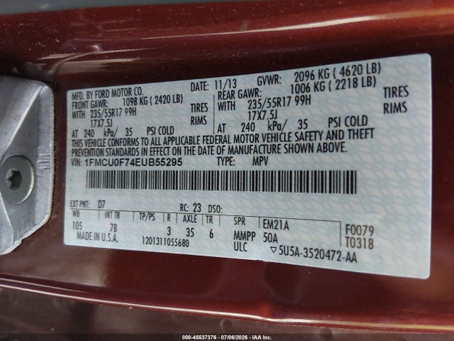 Продажа на аукционе авто 2014 Ford Escape S, vin: 1FMCU0F74EUB55295, номер лота: 45537376