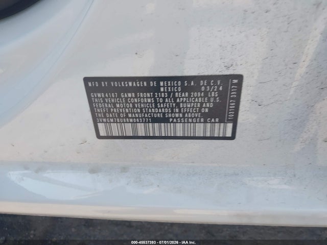 45537393 :رقم المزاد ، 3VWGM7BU8RM063771 vin ، 2024 Volkswagen Jetta 1.5t Sel مزاد بيع