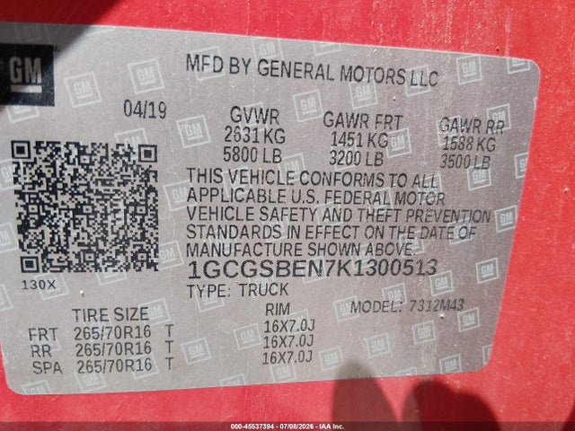 Chevrolet Colorado Wt 2019 1GCGSBEN7K1300513 Image 9
