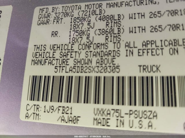 Toyota Tundra Sr5 2025 5TFLA5DB2SX320305 Image 9