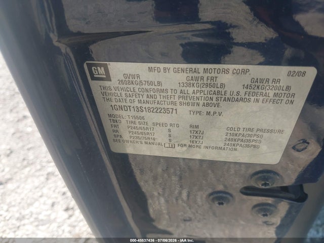 Продажа на аукционе авто 2008 Chevrolet Trailblazer Lt, vin: 1GNDT13S182223571, номер лота: 45537436