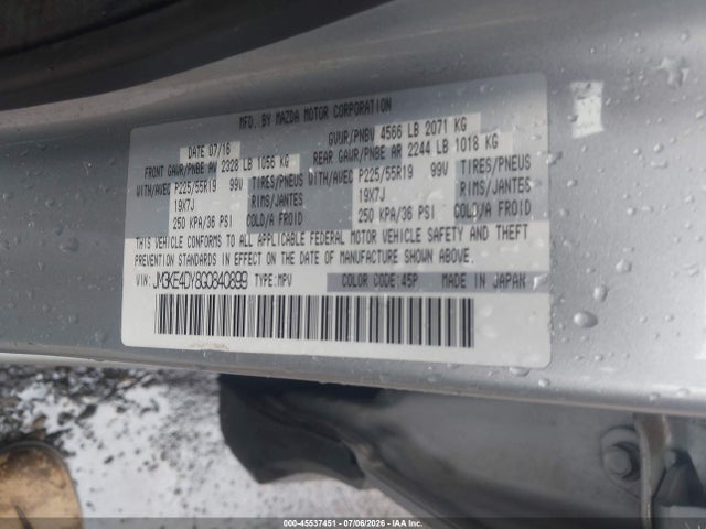 2016 Mazda Cx-5 Grand Touring მანქანა იყიდება აუქციონზე, vin: JM3KE4DY8G0840899, აუქციონის ნომერი: 45537451