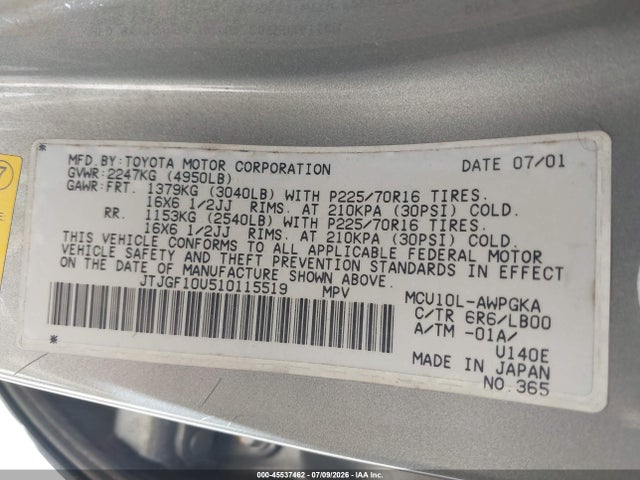 Продажа на аукционе авто 2001 Lexus Rx 300, vin: JTJGF10U510115519, номер лота: 45537462