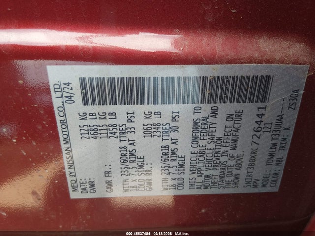 Продажа на аукционе авто 2024 Nissan Rogue Sv Intelligent Awd, vin: 5N1BT3BBXRC726441, номер лота: 45537484